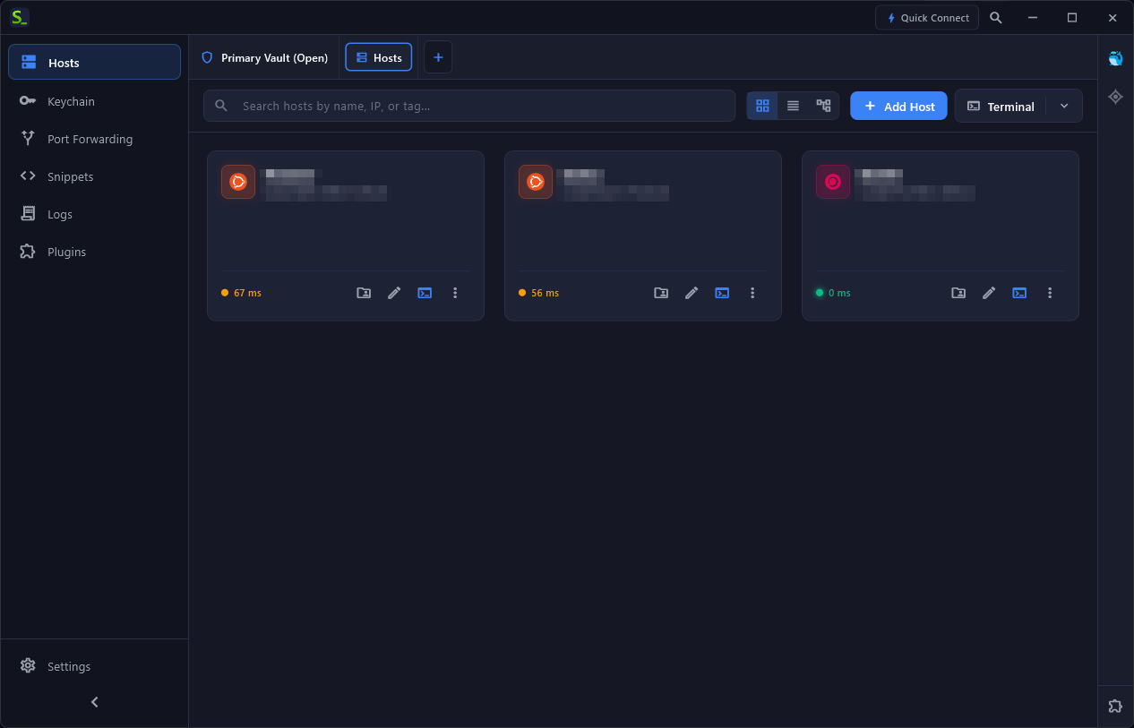 Shellit Dashboard — Hosts Catalog with Live Telemetry and Vault