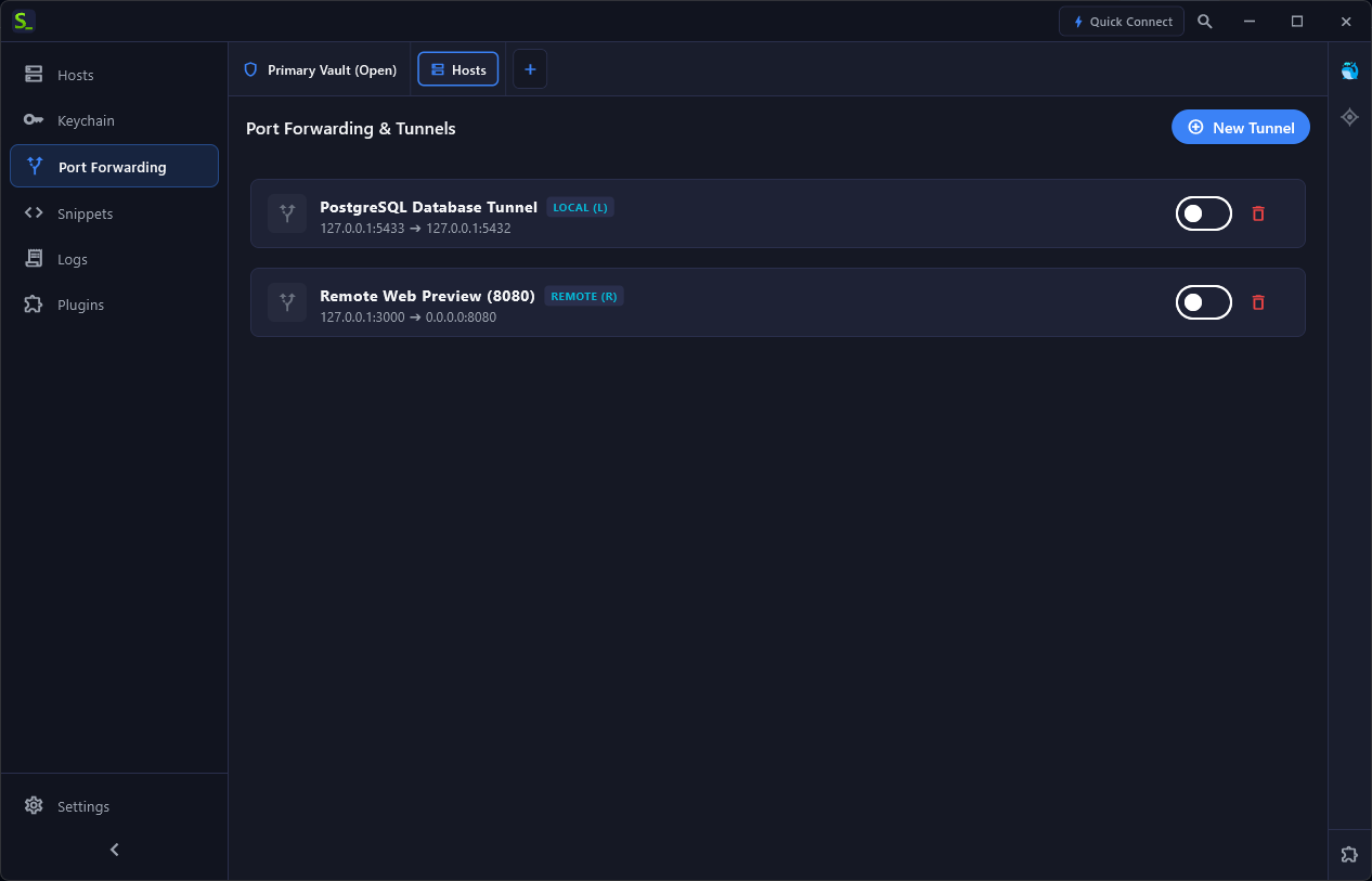L/R SSH Tunnels & Integrated SFTP
